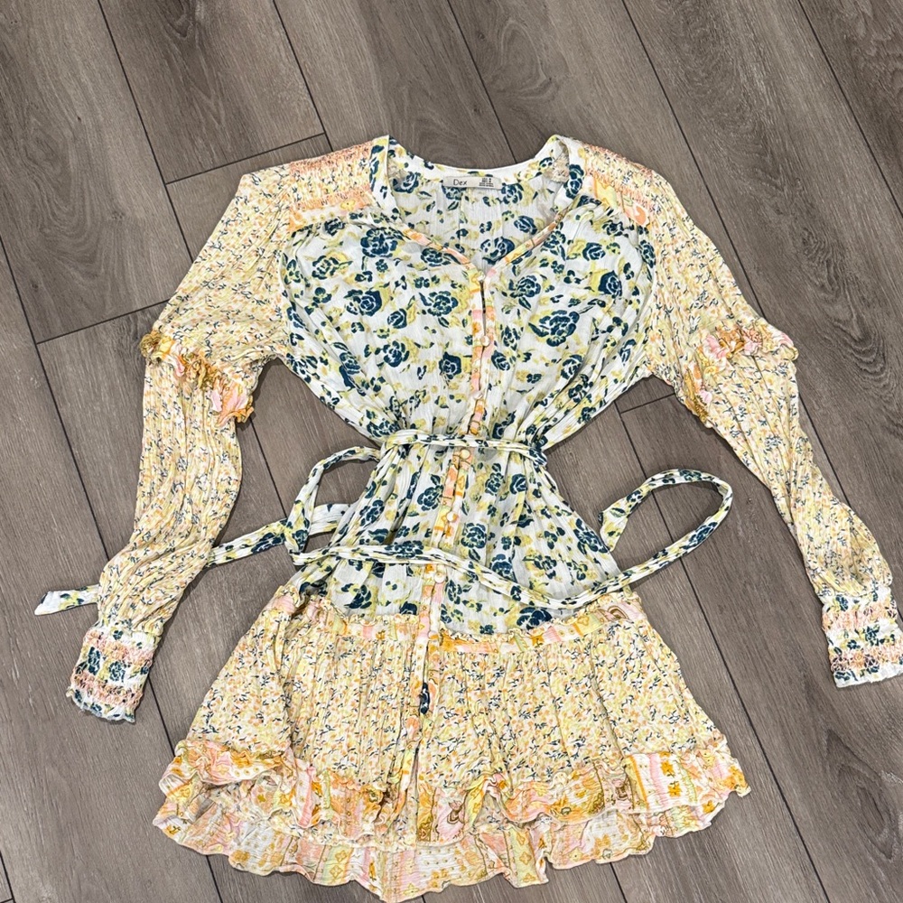 Floral Long Sleeve Dress with Belt
